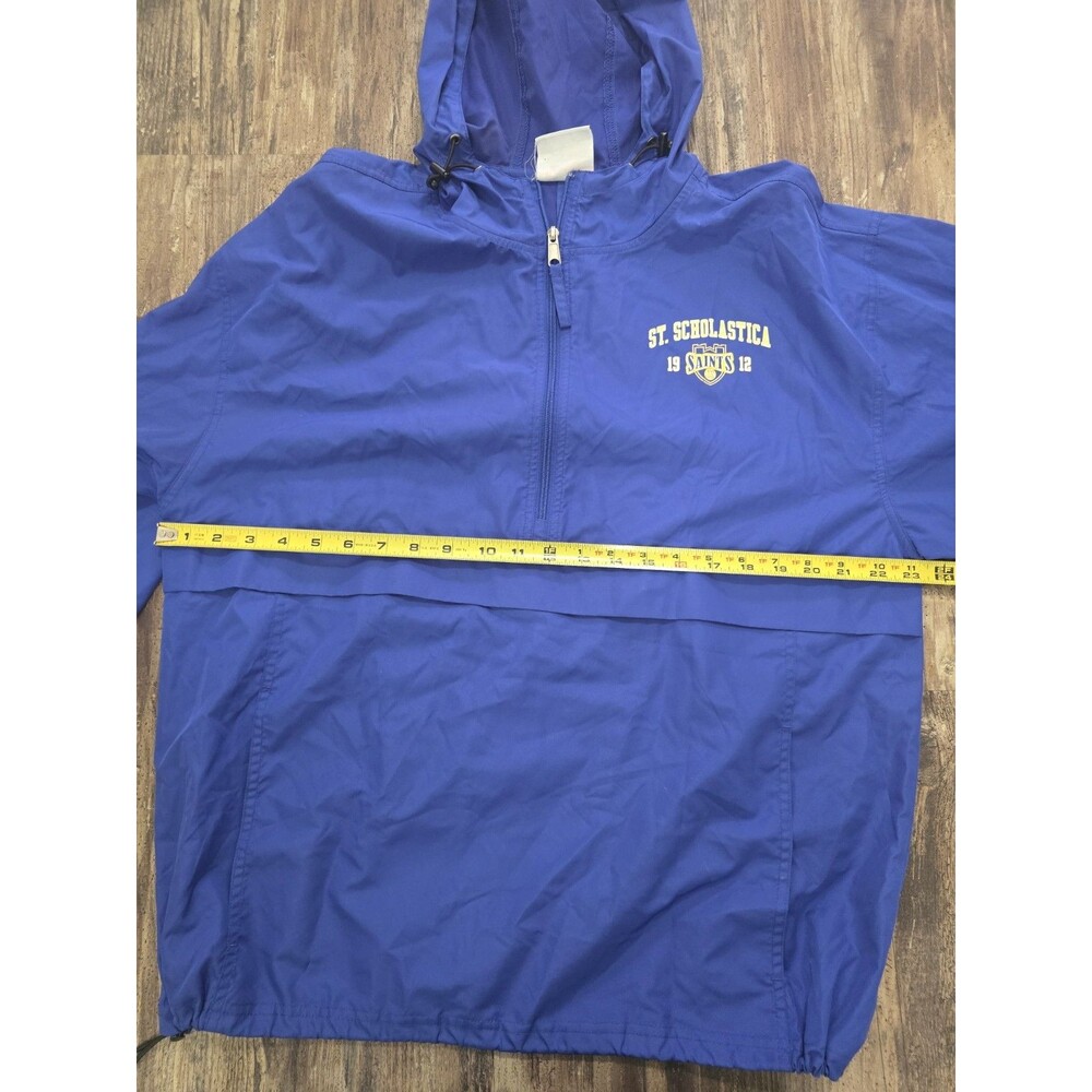 College of st scholastica Champion Blue Hooded 1/4 Zip Windbreaker  Logo Size L - Picture 4 of 5
